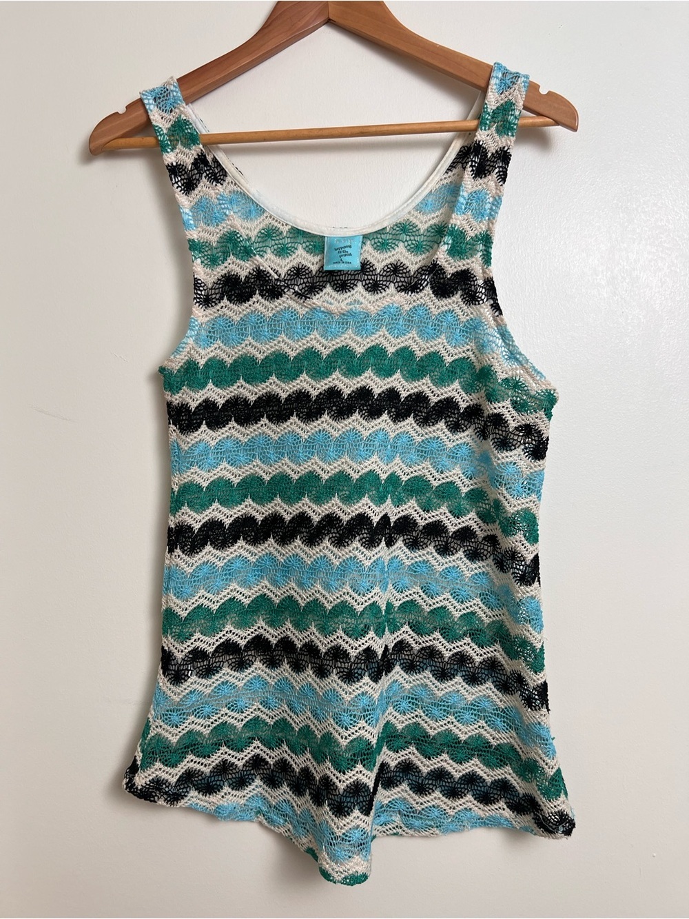 h.i.p. Crochet Knit Tank Top L Beachy Boho Coverup Tank Coastal Vacation Y2K Top